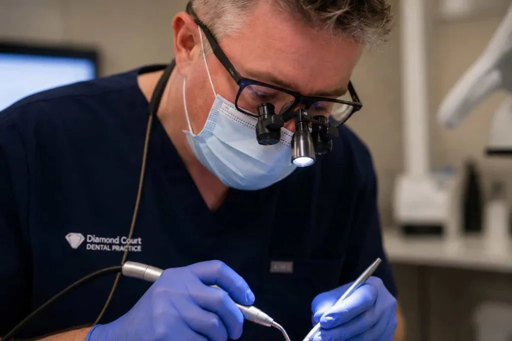 A dentist treating a patient