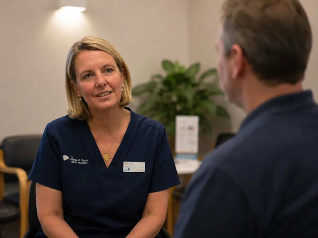 A member of the dental team with a patient